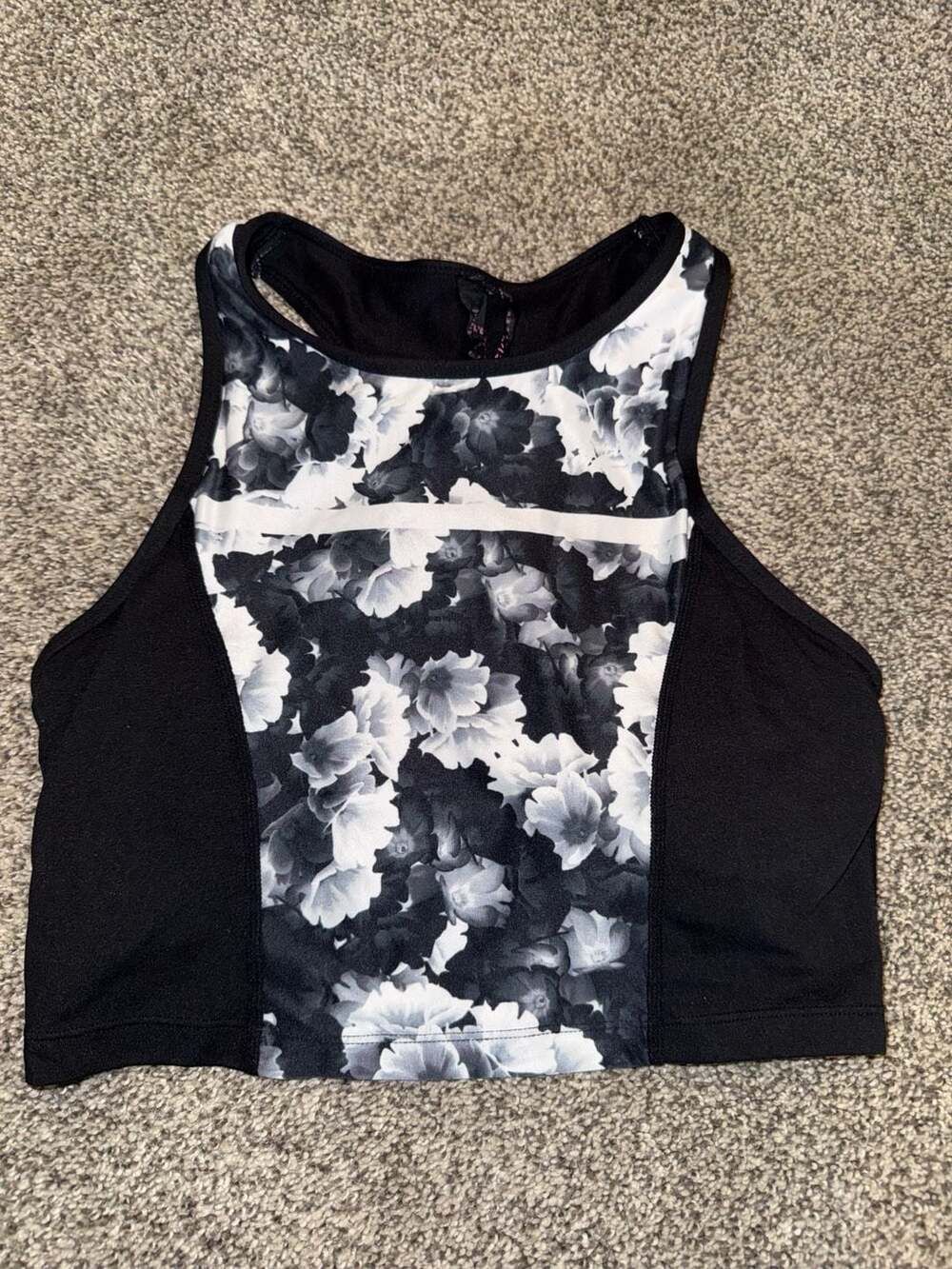 Betsey Johnson Performance Black and White Floral Print High Neck Sports Bra
